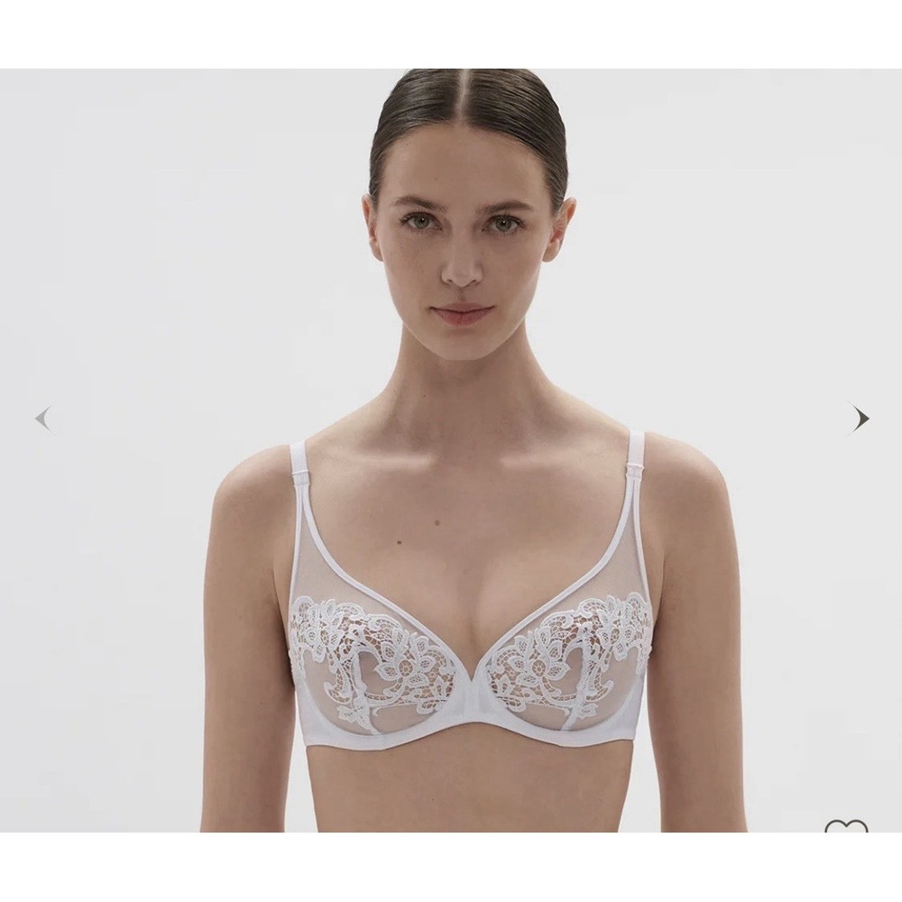 NEW! Simone PÉRÈLE Saga Sheer Demi Cup Bra 36C White Lace Underwire Adjustable
